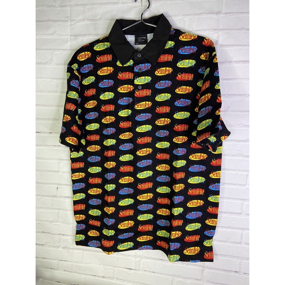 Dumbgood Seinfeld All Over Print Collared Polo Short Sleeve Shirt Mens Size M